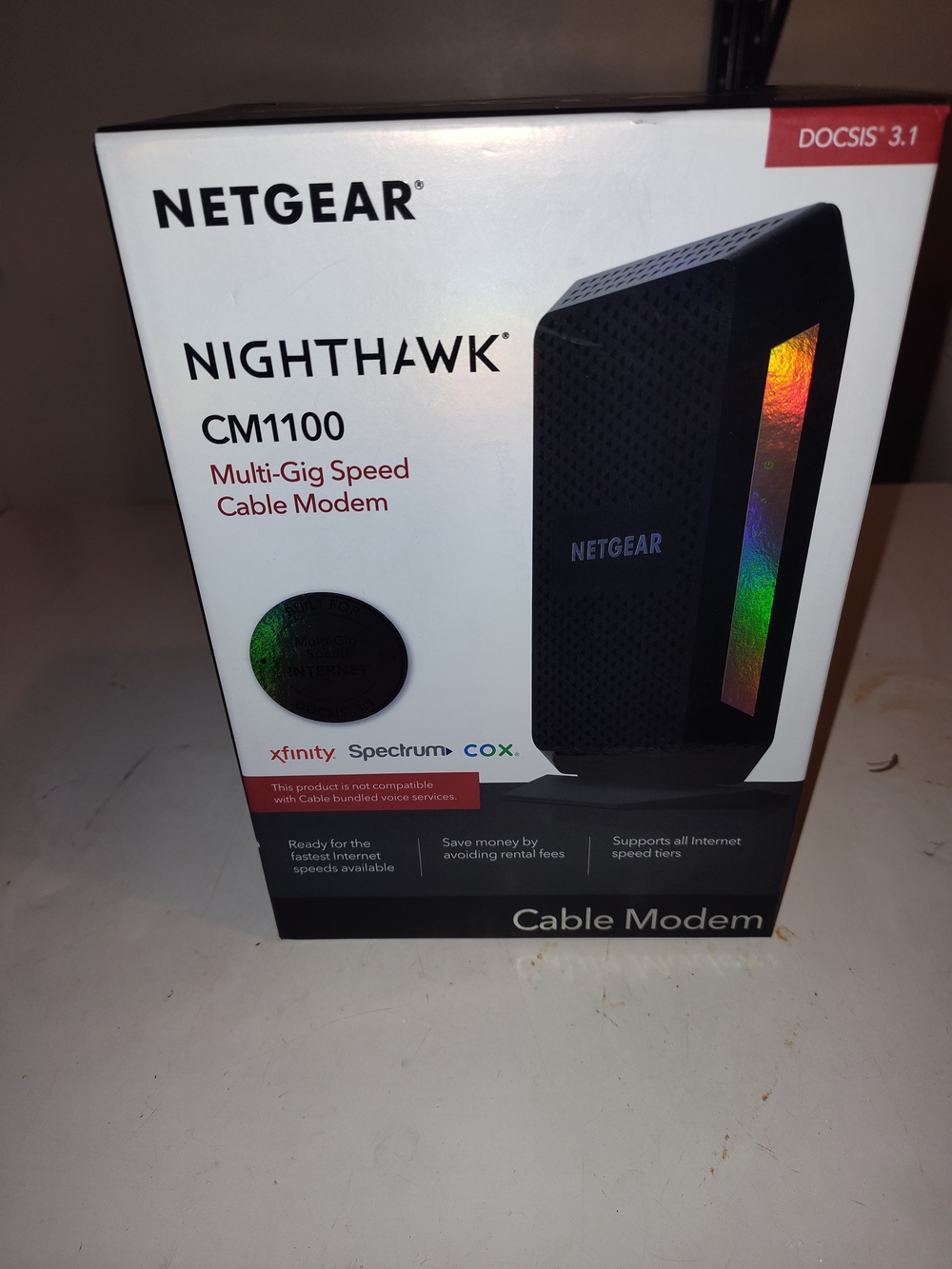 NETGEAR Nighthawk CM1100 Black and White Cable Modem Box